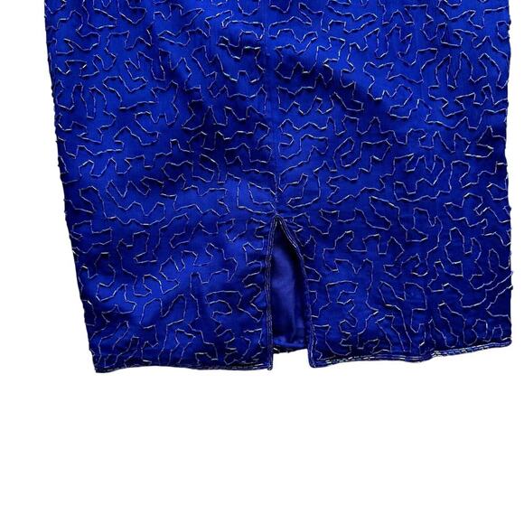 Vintage 80s 90s Blue Beaded Women's Cocktail Dress - Gorgeous! Size Small/Medium - Picture 7 of 7
